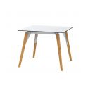 Table Faz Wood plateau HPL blanc et bord noir, pieds chêne naturel, Vondom, 90x90xH74 cm