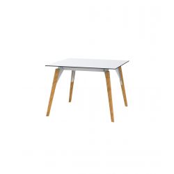 Table Faz Wood plateau HPL blanc et bord noir, pieds chêne naturel, Vondom, 100x100xH74 cm
