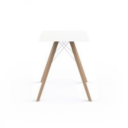 Table à manger carré Faz Wood plateau HPL blanc intégral, pieds chêne naturel, Vondom, 60x60xH74cm