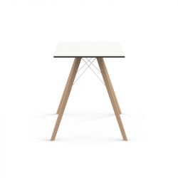 Table à manger carré Faz Wood plateau HPL blanc et bord noir, pieds chêne naturel, Vondom, 60x60xH74cm