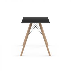 Table à manger carré Faz Wood plateau HPL noir et bord noir, pieds chêne naturel, Vondom, 60x60xH74cm