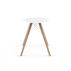 Table à manger ronde Faz Wood plateau HPL blanc intégral, pieds chêne naturel, Vondom, 60x60xH74cm