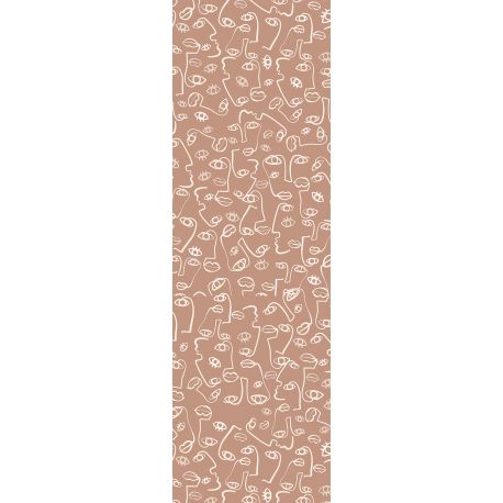 Tapis vinyle rectangulaire Visages fond terre de sienne, 95x300cm, collection Terra Nova Pôdevache