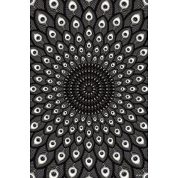 Tapis vinyle rectangulaire Plumes de Paon fond noir, 139 x 198 cm, collection Sous influence, Beaumont by Pôdevachee