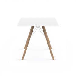 Table à manger carré Faz Wood plateau HPL blanc intégral, pieds chêne naturel, Vondom, 80x80xH74cm