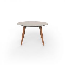 Table ronde Faz Wood plateau HPL blanc et bord noir, pieds chêne naturel, Vondom, diamètre 120cm H74cm