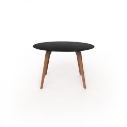 Table à manger ronde Faz Wood plateau HPL noir et bord noir, pieds chêne naturel, Vondom, diamètre 80cm H74cm