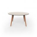 Table à manger ronde Faz Wood plateau HPL blanc et bord noir, pieds chêne blanchis, Vondom, diamètre 120cm H74cm
