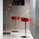 Tabouret design Bongo dossier transparent, Midj, hauteur d'assise réglable, assise cuir rouge