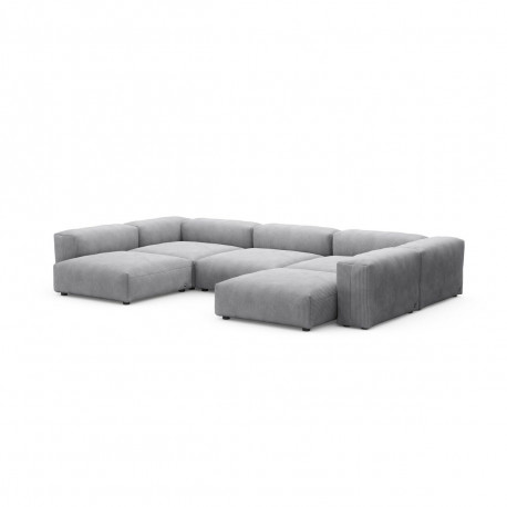 Canapé d'angle en forme de U Vetsak, velours côtelé couleur gris clair