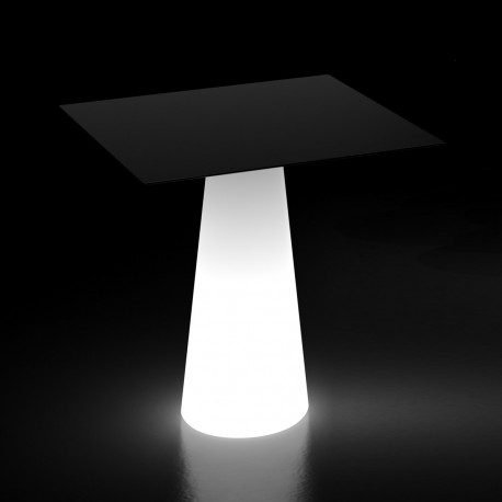 Table design Fura, base lumineuse Led RGB à batterie, intérieur et extérieur, Plust Collection, plateau noir 80 x 80 cm
