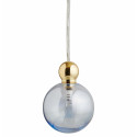 Suspension Uva, Ebb&Flow, bleu topaze, diamètre 7 cm, câble transparent, boule en laiton doré