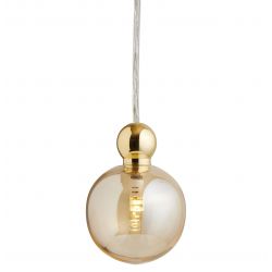 Suspension Uva, Ebb&Flow, couleur doré fumé, diamètre 7 cm, câble transparent, boule en laiton doré