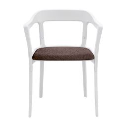 Chaise design Steelwood Magis structure en acier blanc, assise en tissu marron foncé