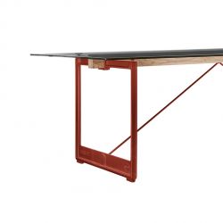 Brut, grande table à manger design, Magis pieds rouges, plateau en verre trempé fumé 260x85 cm