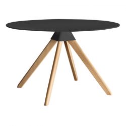 Cuckoo, table ronde, Magis pied en hêtre naturel, plateau MDF noir, diamètre 120 cm