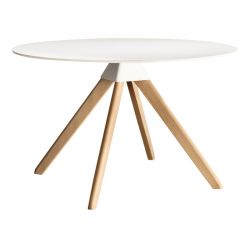 Cuckoo, table ronde, Magis pied en hêtre naturel, plateau MDF blanc, diamètre 120 cm