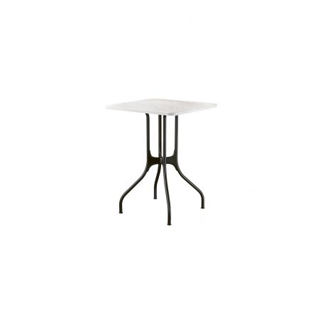 Mila table design, Magis plateau en marbre de Carrare Blanc, pieds en acier noir, 55x55 cm