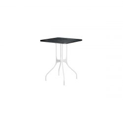 Mila table design, Magis plateau en marbre noir Marquinia, pieds en acier blanc, 55x55 cm