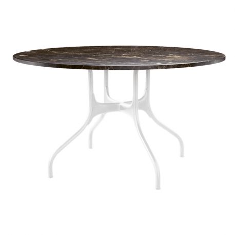 Mila grande table ronde design, Magis plateau en marbre Emperador, pieds en acier blanc, diamètre 130 cm
