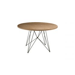 XZ3, grande table ronde, Magis pied blanc, plateau en noyer américain, diamètre 120 cm