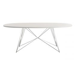 XZ3, grande table ovale, Magis pied chromé, plateau en MDF blanc, 200x119 cm