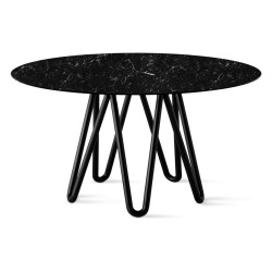Table à manger Meduse, marbre noir de Marquina, pied noir, Horm Casamania
