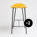 Lots de 2 tabourets haut Ant, hauteur d’assise 68cm, structure en acier noir et assise jaune moutarde, Ondarreta