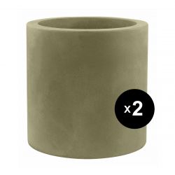 Set de 2 grands pots Cylindriques kaki, simple paroi, Vondom, Diamètre 80 x Hauteur 80 cm