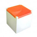 Table basse lumineuse Kubo, Slide Design cube blanc, plaque orange