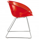 Gliss 921, fauteuil design, Pedrali rouge transparent, pieds chrome