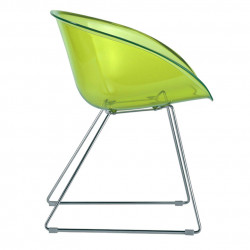 Lot de 2 fauteuils design Gliss 921, Pedrali vert transparent, pieds chrome