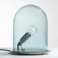 Lampe à poser Glow in a Dome, Ebb & Flow, bleu, base métal argenté, Diamètre 20 cm