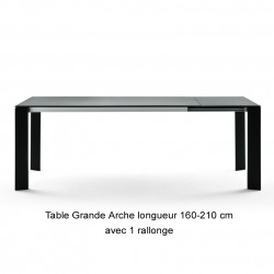 Table Grande Arche avec 1 rallonge, Fast noir Longueur 160/210 cm