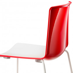 Lot de 4 chaises Tweet 897, Pedrali rouge et blanc, Pieds chromés