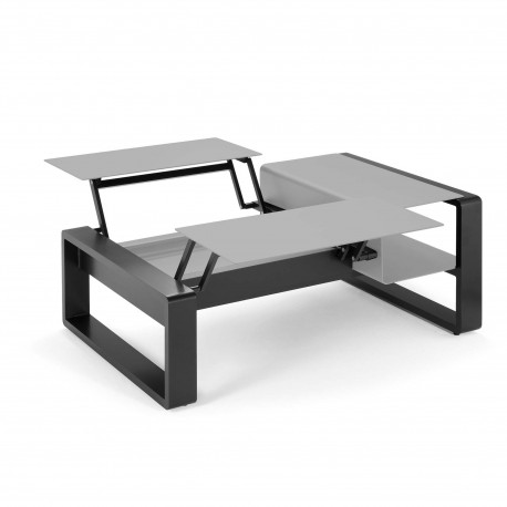 Kama Table modulable duo Aluminium Givré, Ego Paris Pierre givrée-Noir mat