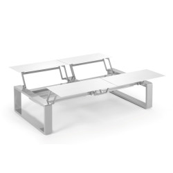 Kama Table modulable Quattro Aluminium Givré, Ego Paris Blanc givré-Argent