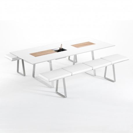 Table Extensible Extrados Medium Céramique blanc et Teck/Aluminium 182/242x110 cm