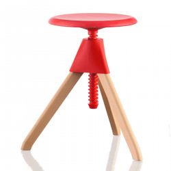 Tabouret Jerry, Magis bois naturel - assise, joint et vis rouge Petit modèle, hauteur d\'assise de 50 à 66 cm