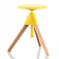 Tabouret Jerry, Magis bois naturel - assise, joint et vis jaune Petit modèle, hauteur d\'assise de 50 à 66 cm