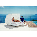 Chaise longue double Vela Daybed design, avec parasol, 4 dossiers inclinables, coussin Silvertex taupe, Vondom