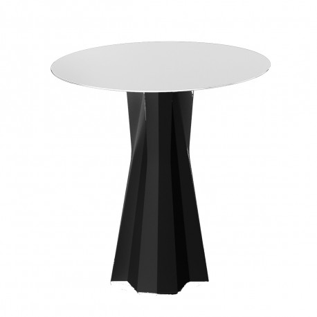 Table Frozen, pied noir, plateau HPL blanc diamètre 80cm, Plust