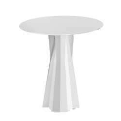 Table Frozen, pied blanc, plateau HPL blanc diamètre 80cm, Plust