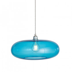 Luminaire verre soufflé Horizon Bleu Piscine, diamètre 45 cm, Ebb & Flow, douille et câble argentés