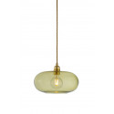 Suspension verre soufflé design Horizon Vert olive, diamètre 29 cm, Ebb & Flow, douille et câble dorés