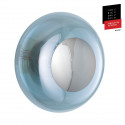 Plafonnier verre soufflé Horizon Bleu Topaze, diamètre 36 cm, Ebb & Flow, centre métal argenté