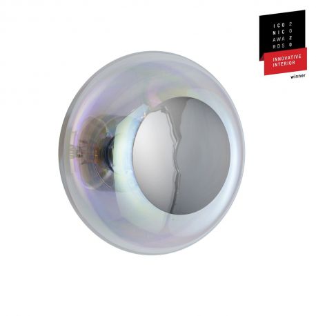Applique plafonnier verre soufflé Horizon Nacré Caméléon, diamètre 29 cm, Ebb & Flow, centre métal argenté