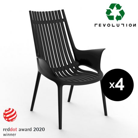 Lot de 4 Fauteuils lounge en plastique recyclé Ibiza Revolution®, Vondom noir Manta 4022
