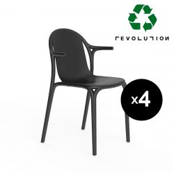 Lot de 4 fauteuils Brooklyn Revolution® en plastique recyclé, Vondom Noir Manta 4022