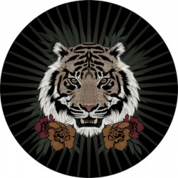 Tapis vinyle rond, tête de tigre, diamètre 145cm, collection Baba Souk, Pôdevache
